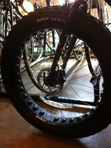 Surly Moonlander front wheel and Big Fat Larry tire
